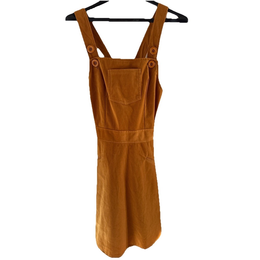 Voodoo Vixen Rust Gold corduroy overall dress Jumper Apron Style Sz S 4 Pockets